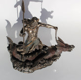 Poseidon With Trident Standing On Hippocampus, Cold Cast Bronze, 9 1/4 Inch Tall